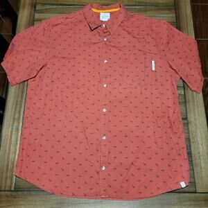 Field & Stream Short Sleeve Button Up Vintage Red Shirt Fishing Lures - Size 2XL